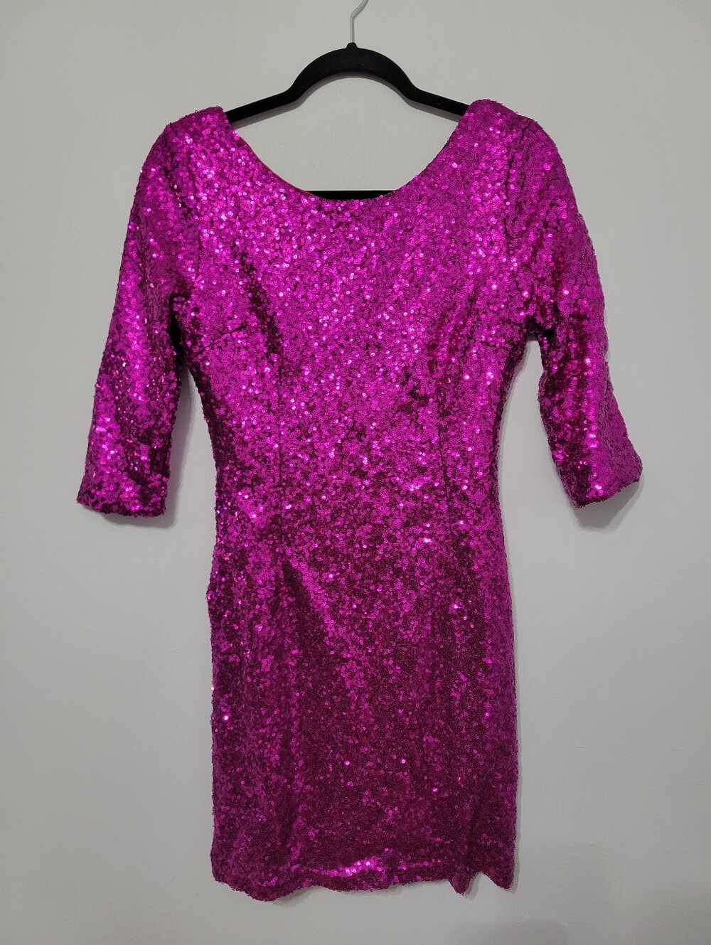 Lulus Delightful Ways Magenta Sequin Mini Dress Wide Neckline Low Back Party M - Picture 3 of 12